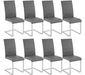 Juego de 8 sillas patas de acero salón asiento cocina comedor elegante diseño cuadrado gris 08_0000092