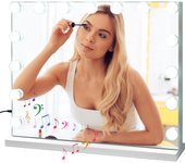 Espejo de maquillaje iluminado con 15 bombillas led, de mesa independiente, 3 niveles de luz, sin marco, blanco, con puerto usb y bluetooth,58x48cm