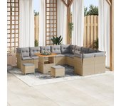 Conjunto de sofás de jardín de 13 piezas con cojines beige poliratán, conjunto de comedor de jardín de 3 piezas con cojines beige poliratán