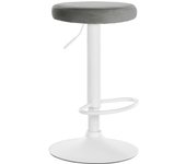 Taburete de bar x1 diseño sencillo regulable en altura tapizado en terciopelo gris patas de metal blanco 10_0005357