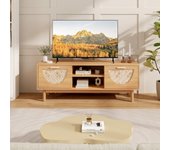 Soporte para tv 55'' mesa consola estantes abiertos cajones bambú patas madera maciza natural