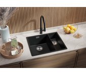 Primagran fregadero cocina grafito 56x47cm, fregadero granito 1,5 senos + sifón, fregadero sobre encimera al mueble 60cm - london slim duo