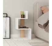 Mesa de café umbro, mesa de centro baja, revistero para sofá, estante de la sala de estar, 42x30h72 cm, blanco y roble