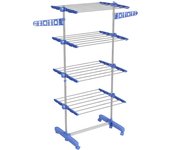 Secador de ropa con ruedas, secador vertical de 2 plantas, ala plegable, acero, azul