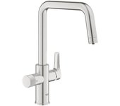 Grifo con filtro de cocina - supersteel - filtración de agua - caño alto en forma de u - rotación 150° - grohe blue pure start - 30595dc0