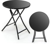 Mesa auxiliar redonda, diámetro de 59cm, mesa de jardín plegable de metal y cristal templado, mesa de balcón, pequeña resistente a la intemperie, café