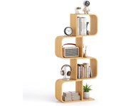 Librería de bambú en forma de s, 4 estantes con cubos abiertos y sistema antivuelco, para salón, dormitorio y oficina, natural (4 cubos)