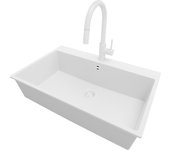 Primagran fregadero granito todo blanco 78x50cm, fregadero cocina 1 seno + grifo 40x22cm + sifón, fregadero sobre encimera al mueble 80cm - riga