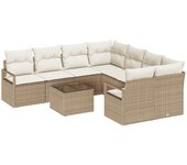 Conjunto de sofá de jardín de 9 piezas con cojines beige ratán sintético, sofá de jardín para dos personas con cojines beige ratán sintético