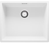 Primagran fregadero cocina blanco 56x47cm, fregadero granito 1 seno + sifón, fregadero sobre encimera al mueble 60cm - london slim