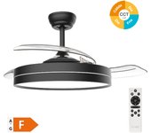 Ventilador de techo con luz con aspas retráctiles con mando ø107cm negro motor dc