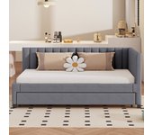 Sofá cama 90*200,, cama multifuncional con somier, cama para adolescente, gris, tejido de terciopelo