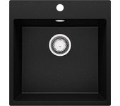 Primagran fregadero cocina negro metallic 48x50cm, fregadero granito 1 seno + sifón, fregadero sobre encimera al mueble 50cm - riga