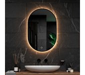 Espejo de baño - 90x60cm - marco negro - antivaho - con luz led