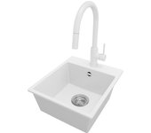 Primagran fregadero granito blanco 38x44cm, fregadero cocina 1 seno + grifo 40x22cm + sifón, fregadero sobre encimera al mueble 40cm - riga easy