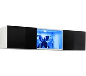 Mueble tv con led | mueble de televisión | colgante | mueble de salón | 1 puerta | 160x29x30cm | modelo krista h-160cc | blanco y negro brillo