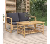 Vidaxl set de muebles de jardín 2 piezas bambú con cojines gris oscuro