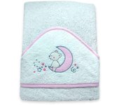 Tradineur - capa/toalla de baño para bebé - diseño de osito en luna - garantiza el confort del bebé - 100 x 100 cm - color rosa