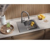 Primagran fregadero cocina gris 55x44cm, fregadero granito 1 seno + sifón, fregadero sobre encimera al mueble 45cm - copenhague easy