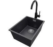 Primagran fregadero granito grafito 36x47cm, fregadero cocina 1 seno + grifo 32x20cm + sifón, fregadero sobre encimera al mueble 40cm - london slim