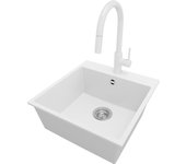 Primagran fregadero granito blanco 48x50cm, fregadero cocina 1 seno + grifo 40x22cm + sifón, fregadero sobre encimera al mueble 50cm - riga