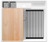 Primagran fregadero cocina todo blanco 58x53cm, fregadero granito 1 seno + sifón + accesorios, fregadero sobre encimera al mueble 60cm - new york