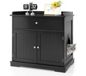 3 en 1 mueble arenero para gatos, con cajones, aseo cerrado con puertas dobles y agujeros, mesa auxiliar interior con lavabo oculto (negro)