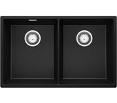 Primagran fregadero cocina negro metallic 76x47cm, fregadero granito 2 senos + sifón, fregadero sobre encimera al mueble 80cm - london slim twin