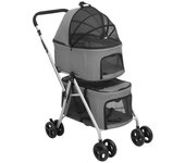 Vidaxl cochecito doble de perros plegable tela oxford gris 83x48x97cm
