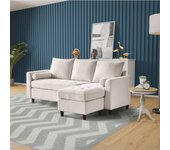 Coventry sofá 3 plazas terciopelo con reposapiés beige