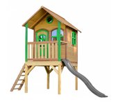 Axi laura casa infantil de madera fsc con tobogan gris | casita de juegos para niños de jardin / exterior | parque infantil en marron y verde