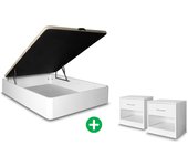 Pack cama canape abatible blanco 135x190 cm + mesita de noche 1 cajon blanco