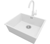 Primagran fregadero granito blanco 56x47cm, fregadero cocina 1 seno + grifo 32x20cm + sifón, fregadero sobre encimera al mueble 60cm - london slim