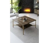 Mesa de café alshain, mesa de centro baja, revistero para sofá, estante de la sala de estar, 80x80h40 cm, nogal y negro