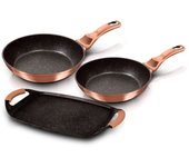 Set 2 sartenes 22 -26cm, plancha de asar inducción, aluminio, antiadherente ecológico sin pfoa, berlinger haus, oro rosado, , rose gold