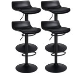 Taburete de bar x4 con reposapiés regulable en altura diseño moderno en pvc negro y metal negro 10_0004500