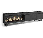 Mueble tv, televisión, 237x35x57cm, para tv gran formato, chimenea eléctrica xxl, diseño industrial, negro