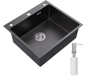 Fregadero de cocina de 1 seno,fregadero cocina de 54*49*20 cm,fregadero de cocina de acero inoxidable 304,con dispensador de jabón, negro gris