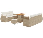 Conjunto de sofás de jardín de 10 piezas con cojines beige de ratán poliéster de vidaxl acacia, conjunto de comedor de jardín de 3 piezas con cojines