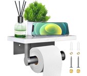 Portarrollos de papel higiénico de aluminio sin taladrar, portarollos de mármol con estante, portarollos de pared para baño y cocina, color negro