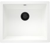 Fregadero granitemy universal de granito blanco 50x40 cm blanco sobre encimera, bajo encimera y enrasado con tapón negro 1208967133