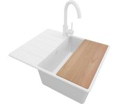 Primagran fregadero granito todo blanco 62x50cm, fregadero cocina 1 seno + sifón + accesorios, fregadero sobre encimera al mueble 45cm - copenhague