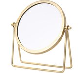 Espejo de maquillaje, espejo de pie, espejo de sobremesa, redondo, giratorio 360°, diseño de marco (dorado)