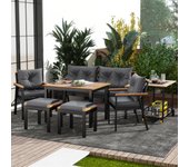 Conjunto de mesa y sillas de comedor de madera de acacia, muebles de jardín, conjunto de mesa y sillas de jardín de 6-7 plazas