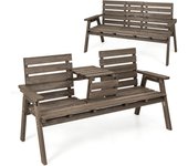 Banco de jardín con mesa plegable, banco de 2-3 plazas, banco de balcón con reposabrazos y respaldo, soporta hasta 320kg, banco de madera, exteriores