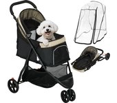 Cochecito para perros pawhut acero, tela oxford caqui 80.5x51.5x100 cm