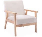 Sillón escandinavo de borreguito y madera de hevea, isak borreguito, borreguito blanco, 64x69.5x73 cm