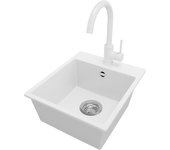 Primagran fregadero granito blanco 38x44cm, fregadero cocina 1 seno + grifo 32x20cm + sifón, fregadero sobre encimera al mueble 40cm - riga easy