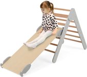 Triángulo de escalada con tobogán montessori rampa de escalada de madera reversible para niños pequeños de 1 año + área de juego carga 50kg(gris)