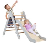 2 en 1 triángulo escalada montessori niños con rampa, tobogán, escalada escalada,juegos montessori de 1 años+ carga 60kg, para bebés y niños(gris)